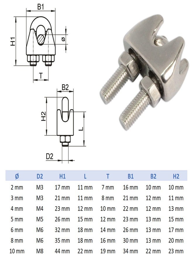 einnovative 3 mm Stainless Steel U - Bolt Type Wire Rope Clip Clamp Regular for BOAD Heavy Duty U-Bolt Type Wire Rope Clip Clamp (6) - Image 3